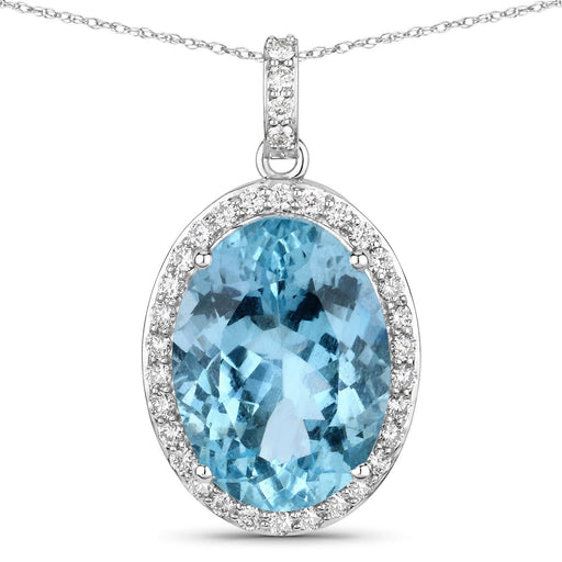 Bids.com 9.59 Carat Genuine Aquamarine and White Diamond 14K White Gold Pendant Pendants White Smoke
