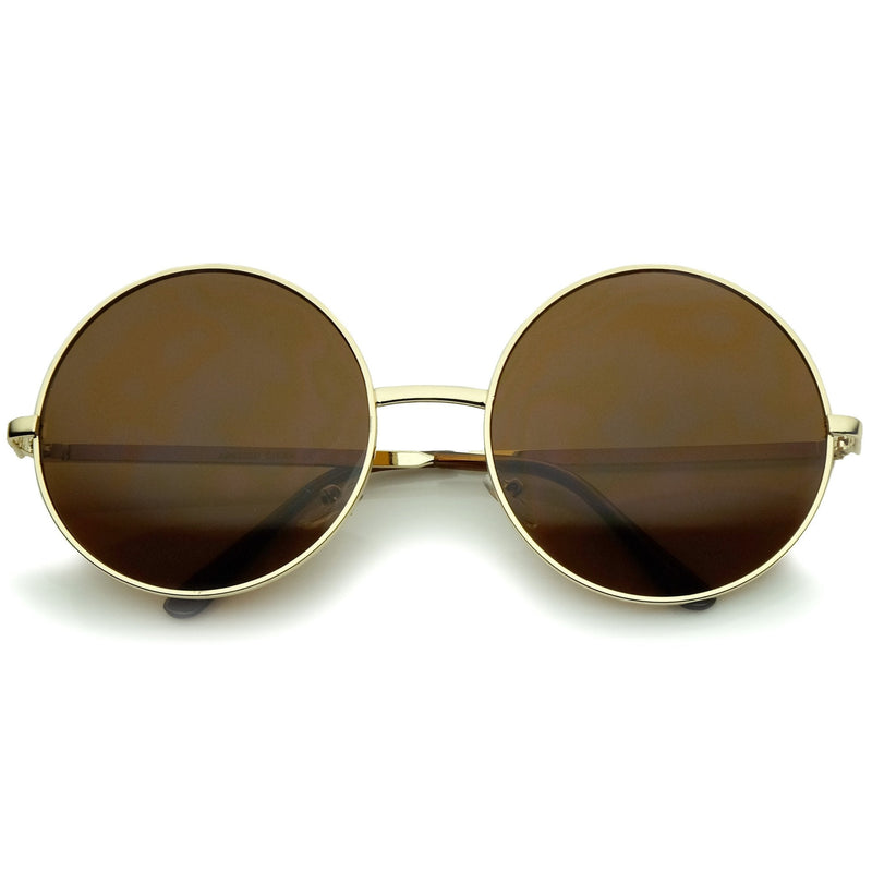 zeroUV Oversize Vintage Inspired Metal Round Circle Sunglasses 8370 Sunglasses White Smoke Gold Brown