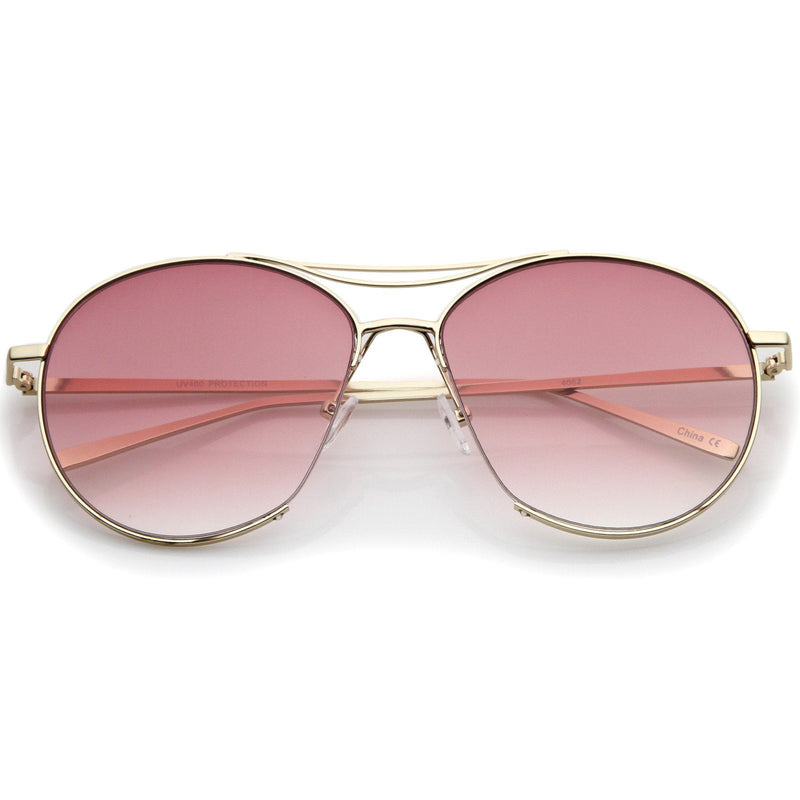 zeroUV Oversize Thin Metal Flat Gradient Flat Lens Sunglasses A845 Sunglasses White Smoke Gold Pink Gradient