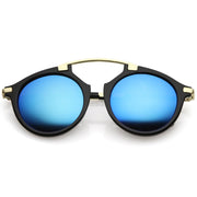 zeroUV Arched Marble Pattern P3 Mirrored Lens Round Sunglasses A218 Sunglasses White Smoke Black Gold Blue Mirror
