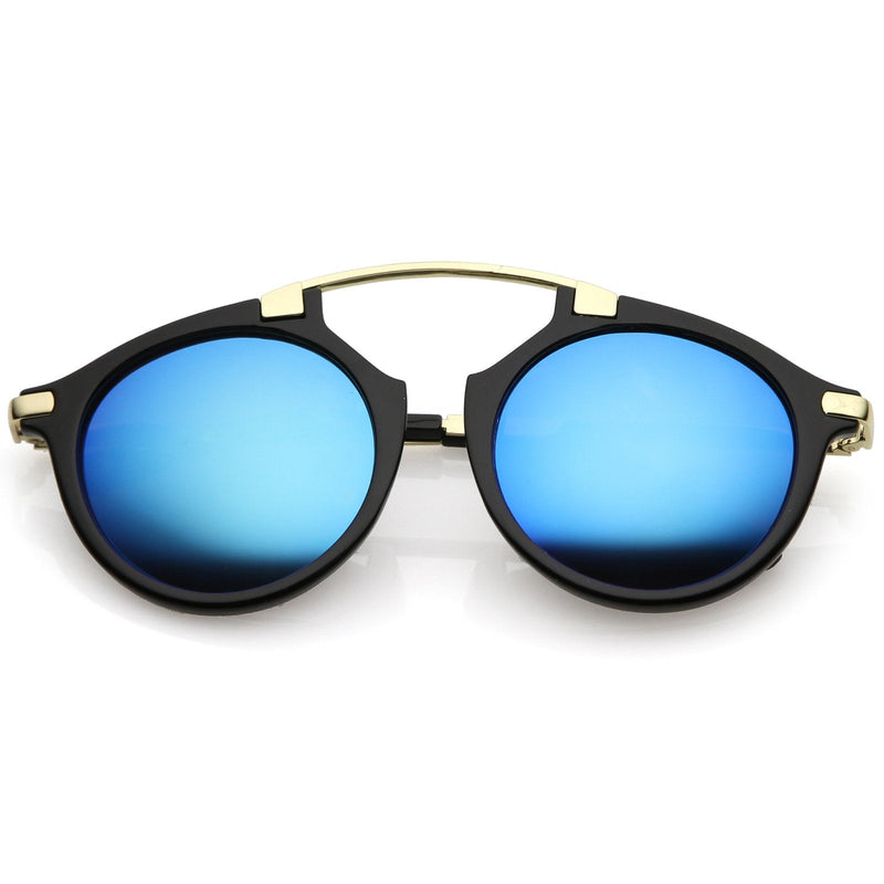 zeroUV Arched Marble Pattern P3 Mirrored Lens Round Sunglasses A218 Sunglasses White Smoke Black Gold Blue Mirror