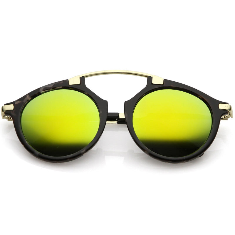 zeroUV Arched Marble Pattern P3 Mirrored Lens Round Sunglasses A218 Sunglasses White Smoke Smoke Gold Yellow Mirror