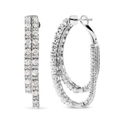 Bids.com 14K White Gold 4.0 Cttw Diamond Asymmetrical Inside Out Double-Hoop Earrings (I-J Color, I1-I2 Clarity) Earrings White Smoke White.Gold / 4