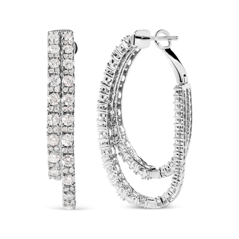 Bids.com 14K White Gold 4.0 Cttw Diamond Asymmetrical Inside Out Double-Hoop Earrings (I-J Color, I1-I2 Clarity) Earrings White Smoke White.Gold / 4