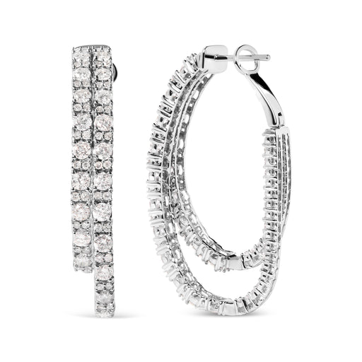 Bids.com 14K White Gold 4.0 Cttw Diamond Asymmetrical Inside Out Double-Hoop Earrings (I-J Color, I1-I2 Clarity) Earrings White Smoke White.Gold / 4
