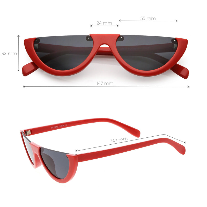 zeroUV Retro 90's Flat Top Moon Shape Cat Eye Sunglasses C569 Sunglasses White Smoke Red Smoke,White Smoke,Black Smoke,Matte Black Green,Tortoise Brown