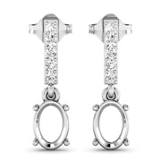 Bids.com 0.14 Carat Genuine White Diamond 14K White Gold Semi Mount Earrings - holds 7x5mm Oval Gemstones Earrings White Smoke