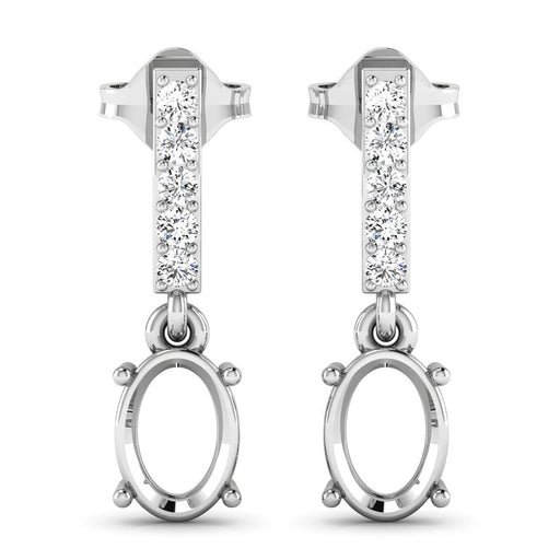Bids.com 0.14 Carat Genuine White Diamond 14K White Gold Semi Mount Earrings - holds 7x5mm Oval Gemstones Earrings White Smoke
