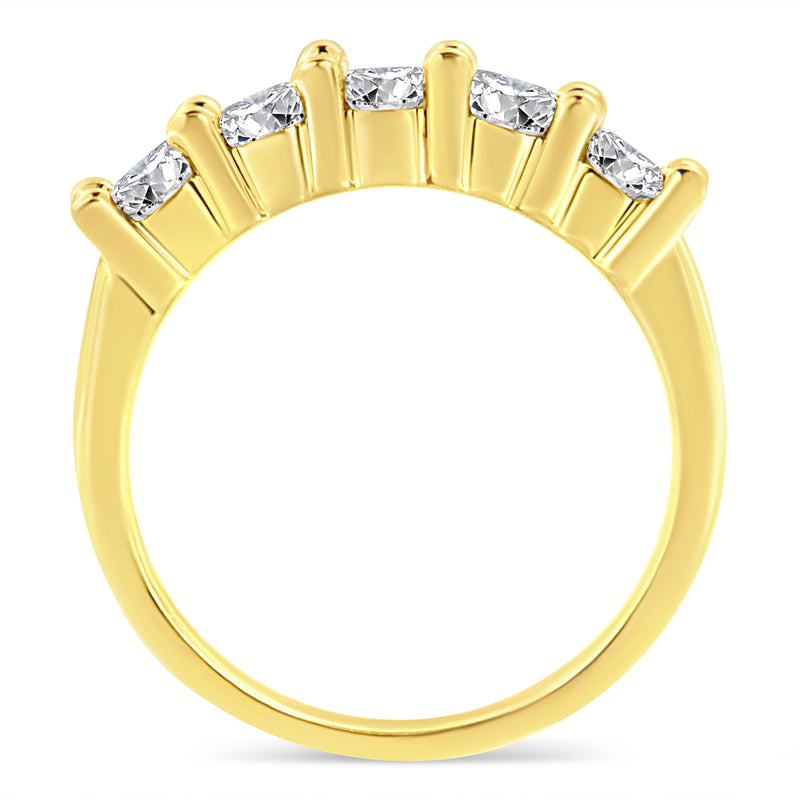 Bids.com 14K Yellow Gold Plated .925 Sterling Silver 1.0 Cttw Shared Prong-set Round Diamond 5 Stone Band Ring (J-K Color, I1-I2 Clarity) - Size 7 Rings White Smoke 7 / Yellow.Sterling Silver,9 / Yellow.Sterling Silver,8 / Yellow.Sterling Silver,6 / Yellow.Sterling Silver