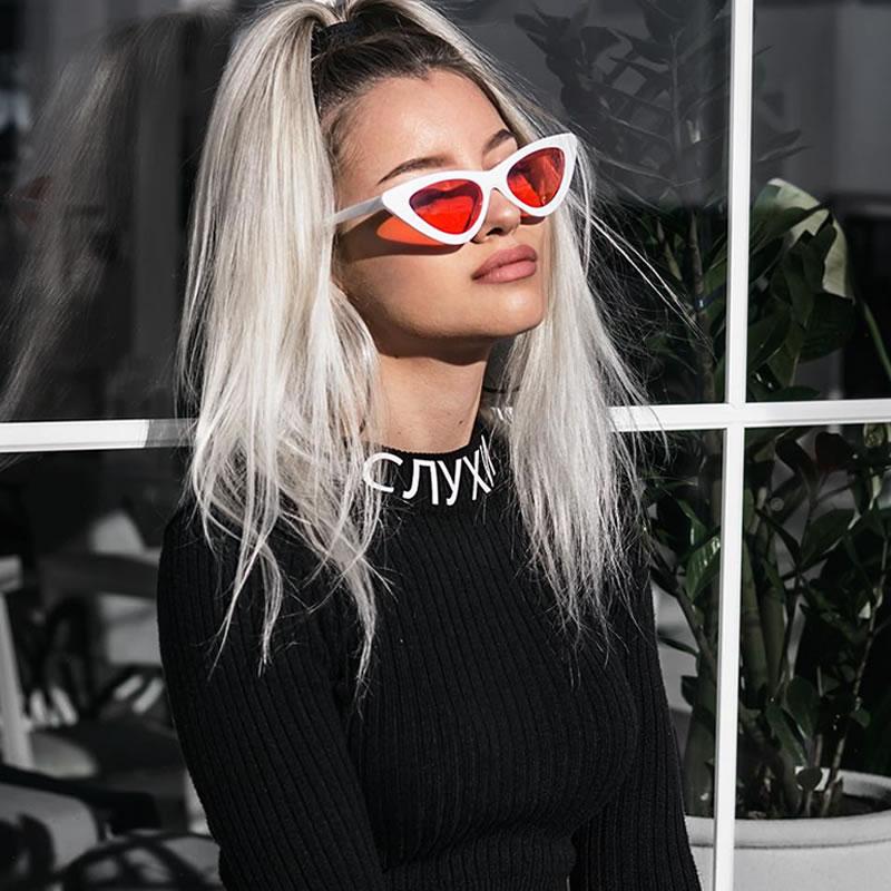 zeroUV Women's Retro Side Angle Cat Eye Color Lens Sunglasses C510 Sunglasses Black White Red,White Blue,White Purple,White Pink,White Green