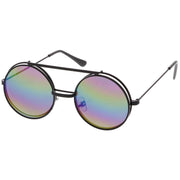 zeroUV Retro Round Steampunk Mirrored Lens Flip Up Sunglasses 8966 Sunglasses White Smoke Black Rainbow