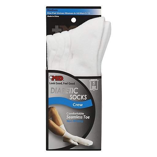 +MD MD White  Diabetic Crew Socks Mediun 1 Pair Socks Light Gray