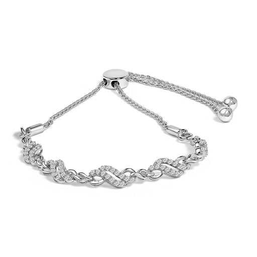 Bids.com .925 Sterling Silver 1/2 Cttw Diamond Double Wave Bolo Bracelet Bracelets White Smoke White.Sterling Silver / 9.5