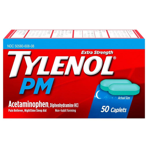 Tylenol PM Tylenol PM Extra Strength Nighttime Pain Reliever & Sleep Aid Caplets, 500 Mg Personal Care Red