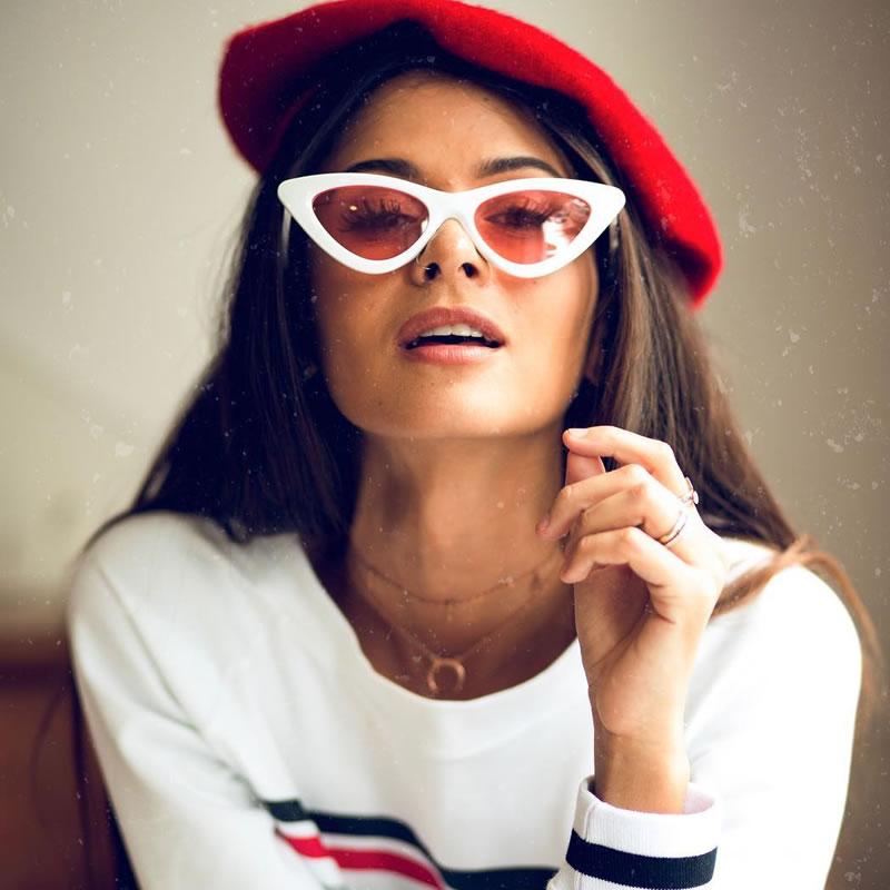 zeroUV Women's Retro Side Angle Cat Eye Color Lens Sunglasses C510 Sunglasses White Smoke White Red,White Blue,White Purple,White Pink,White Green