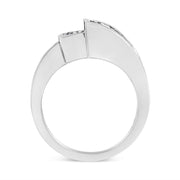 Bids.com 14K White Gold 1 1/2 Cttw Invisible-Set Princess and Channel-Set Baguette Diamond Geometric Bypass Ring Band (G-H Color, SI2-I1 Clarity) - Ring Size 7 Rings White Smoke 7 / White.Gold