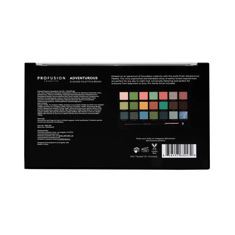 Profusion Cosmetics 21 Shade Palette - Adventurous Eyes Black