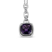 Bids.com .925 Sterling Silver 6x6MM Cushion Shaped Natural Purple Amethyst and Diamond Accented Bale 18" Inch Pendant Necklace (I-J Color, I1-I2 Clarity) Necklaces White Smoke White.Sterling Silver / 18