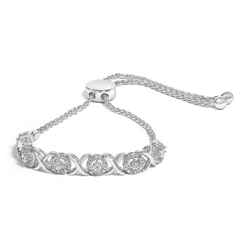 Bids.com .925 Sterling Silver 1/6 Cttw Diamond X and O Bolo Bracelet Bracelets White Smoke White.Sterling Silver / 9.5