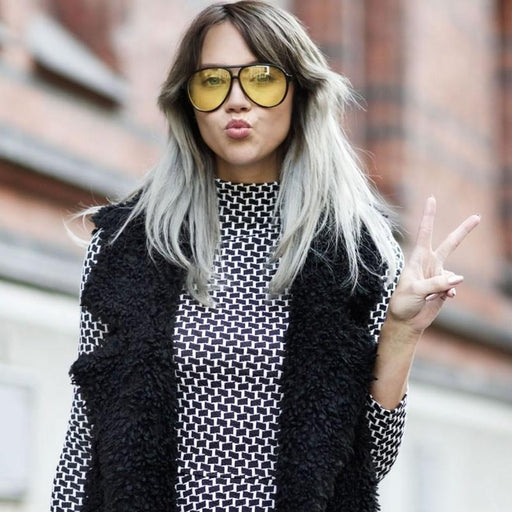 zeroUV Retro 1980's Fashion Plastic Aviator Yellow Driving Lens Sunglasses Sunglasses Black Black Yellow,Tortoise Yellow