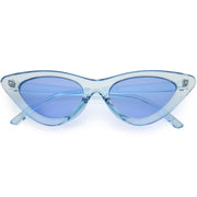 zeroUV Women's Retro 1990's Narrow Flat Color Tone Lens Cat Eye Sunglasses C524 Sunglasses White Smoke Blue Blue
