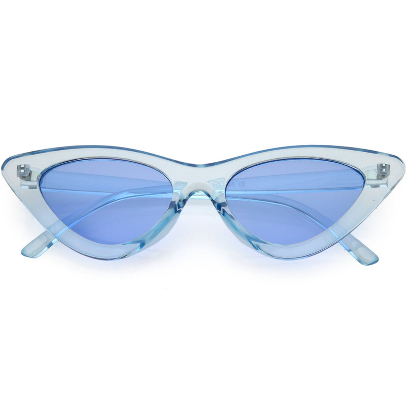 zeroUV Women's Retro 1990's Narrow Flat Color Tone Lens Cat Eye Sunglasses C524 Sunglasses White Smoke Blue Blue