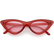 zeroUV Women's Retro 1990's Narrow Flat Color Tone Lens Cat Eye Sunglasses C524 Sunglasses White Smoke Red Pink