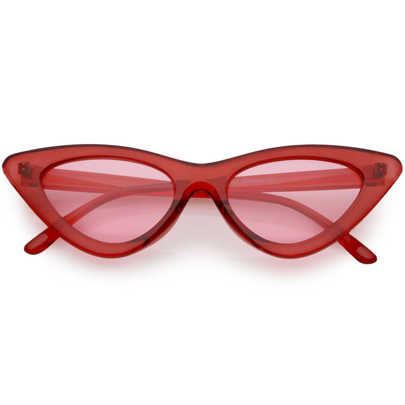 zeroUV Women's Retro 1990's Narrow Flat Color Tone Lens Cat Eye Sunglasses C524 Sunglasses White Smoke Red Pink