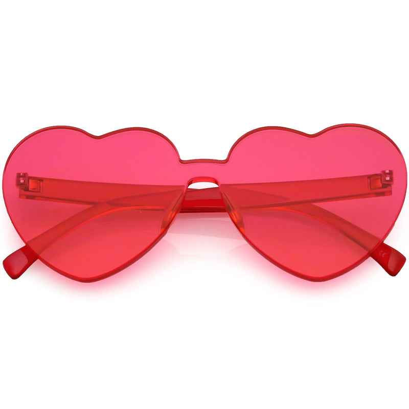 zeroUV Women's Heart Shape Color Tone Monoblock Sunglasses C578 Sunglasses White Smoke Red