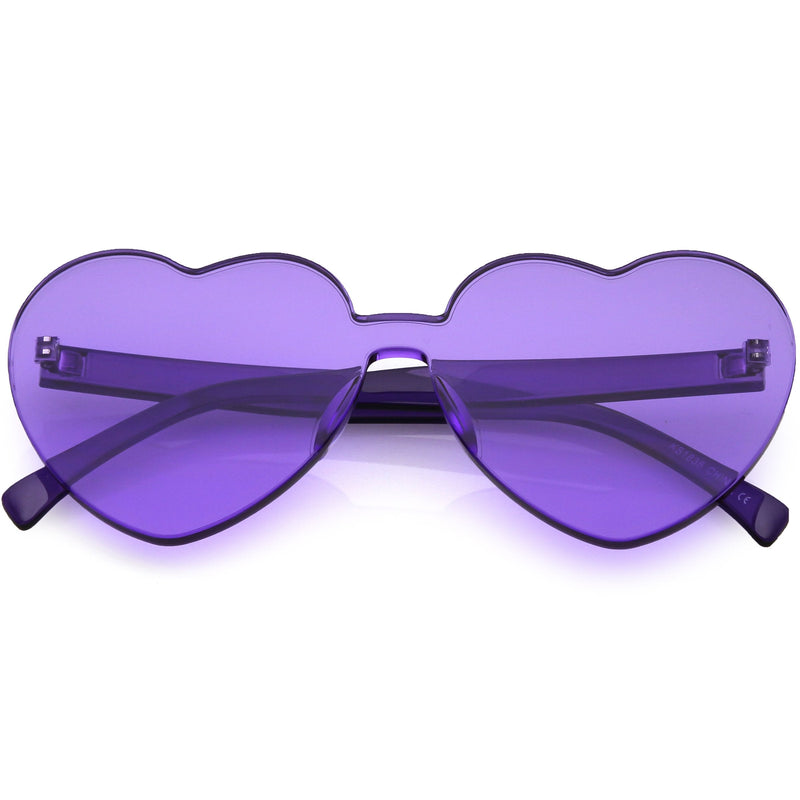 zeroUV Women's Heart Shape Color Tone Monoblock Sunglasses C578 Sunglasses White Smoke Purple