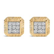 Bids.com 10K Yellow Gold Plated .925 Sterling Silver 1/6 Cttw Diamond Textured Halo Stud Earrings Earrings White Smoke YellowWhite.Sterling Silver / 0.17
