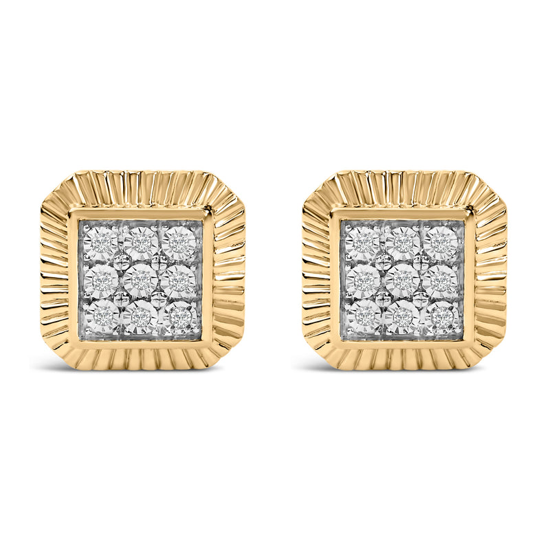 Bids.com 10K Yellow Gold Plated .925 Sterling Silver 1/6 Cttw Diamond Textured Halo Stud Earrings Earrings White Smoke YellowWhite.Sterling Silver / 0.17