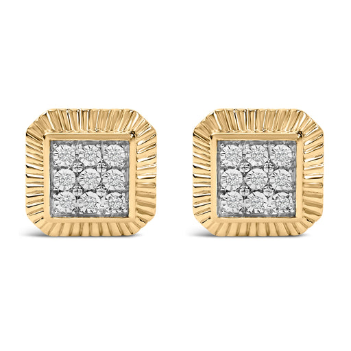 Bids.com 10K Yellow Gold Plated .925 Sterling Silver 1/6 Cttw Diamond Textured Halo Stud Earrings Earrings White Smoke YellowWhite.Sterling Silver / 0.17