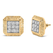 Bids.com 10K Yellow Gold Plated .925 Sterling Silver 1/6 Cttw Diamond Textured Halo Stud Earrings Earrings White Smoke YellowWhite.Sterling Silver / 0.17