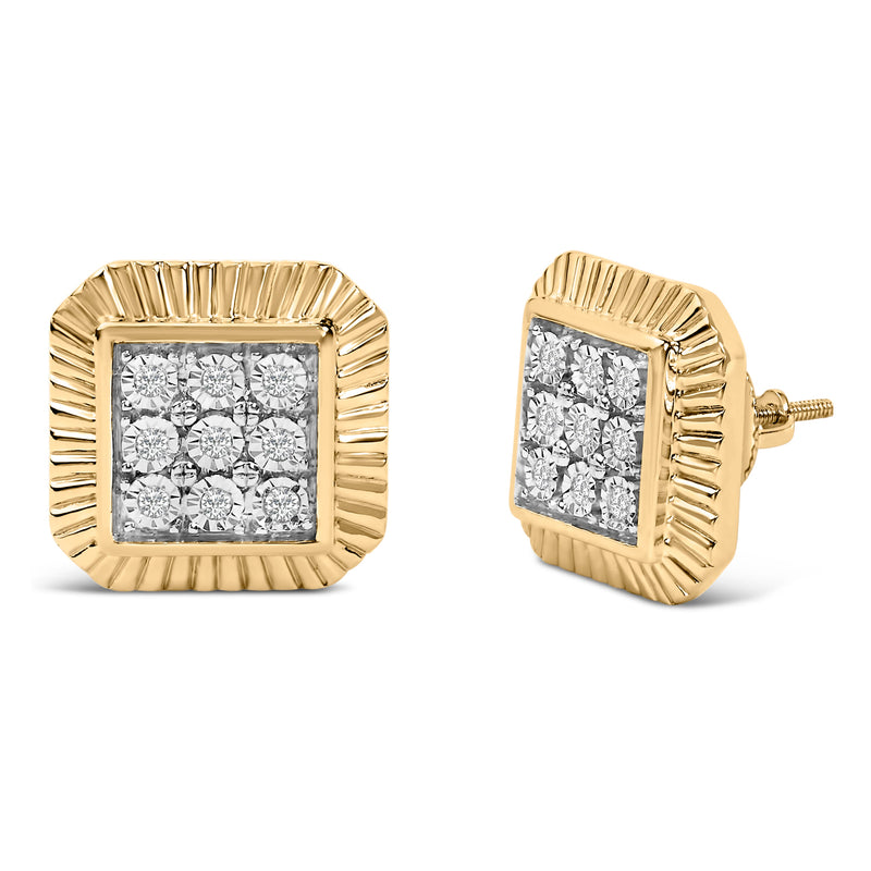 Bids.com 10K Yellow Gold Plated .925 Sterling Silver 1/6 Cttw Diamond Textured Halo Stud Earrings Earrings White Smoke YellowWhite.Sterling Silver / 0.17