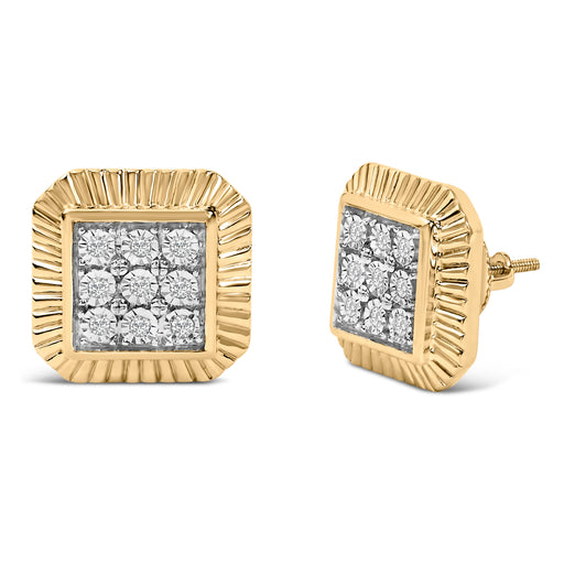 Bids.com 10K Yellow Gold Plated .925 Sterling Silver 1/6 Cttw Diamond Textured Halo Stud Earrings Earrings White Smoke YellowWhite.Sterling Silver / 0.17