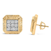 Bids.com 10K Yellow Gold Plated .925 Sterling Silver 1/6 Cttw Diamond Textured Halo Stud Earrings Earrings White Smoke YellowWhite.Sterling Silver / 0.17