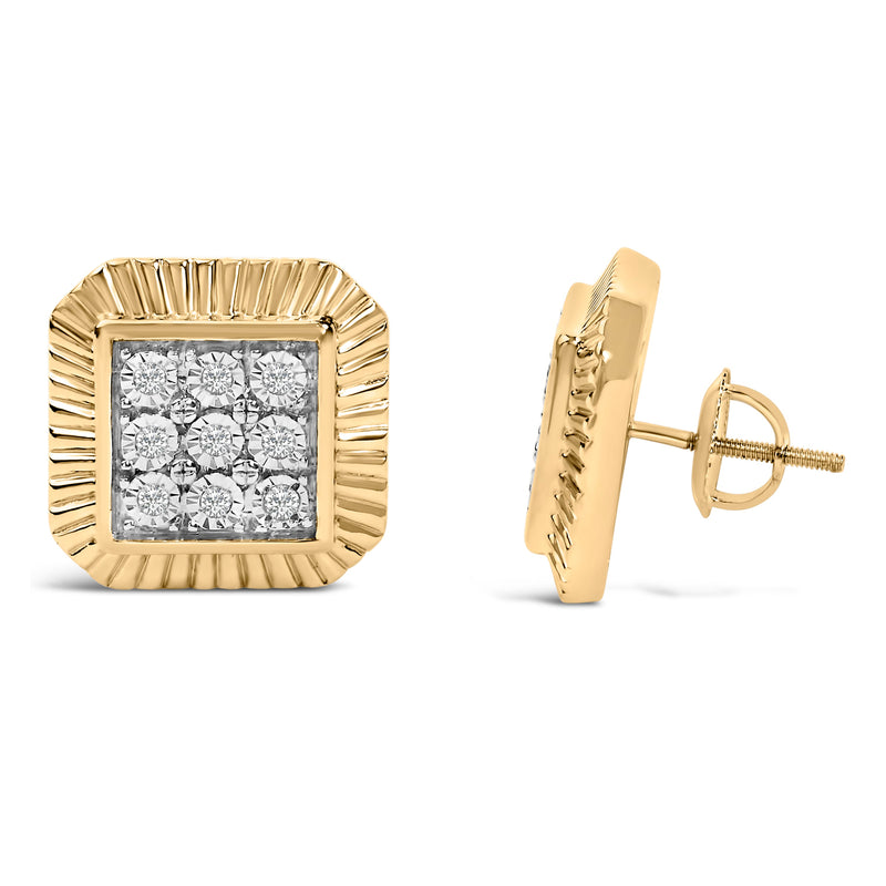 Bids.com 10K Yellow Gold Plated .925 Sterling Silver 1/6 Cttw Diamond Textured Halo Stud Earrings Earrings White Smoke YellowWhite.Sterling Silver / 0.17