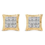 Bids.com 10K Yellow Gold Plated .925 Sterling Silver 1/4 Cttw Diamond Textured Halo Stud Earrings Earrings White Smoke YellowWhite.Sterling Silver / 0.25