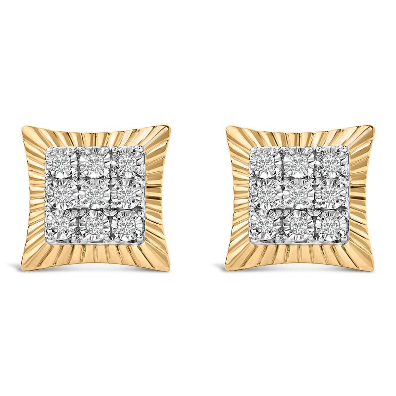 Bids.com 10K Yellow Gold Plated .925 Sterling Silver 1/4 Cttw Diamond Textured Halo Stud Earrings Earrings White Smoke YellowWhite.Sterling Silver / 0.25