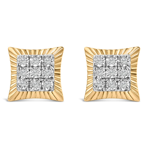Bids.com 10K Yellow Gold Plated .925 Sterling Silver 1/4 Cttw Diamond Textured Halo Stud Earrings Earrings White Smoke YellowWhite.Sterling Silver / 0.25