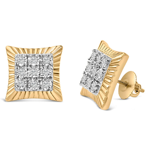 Bids.com 10K Yellow Gold Plated .925 Sterling Silver 1/4 Cttw Diamond Textured Halo Stud Earrings Earrings White Smoke YellowWhite.Sterling Silver / 0.25