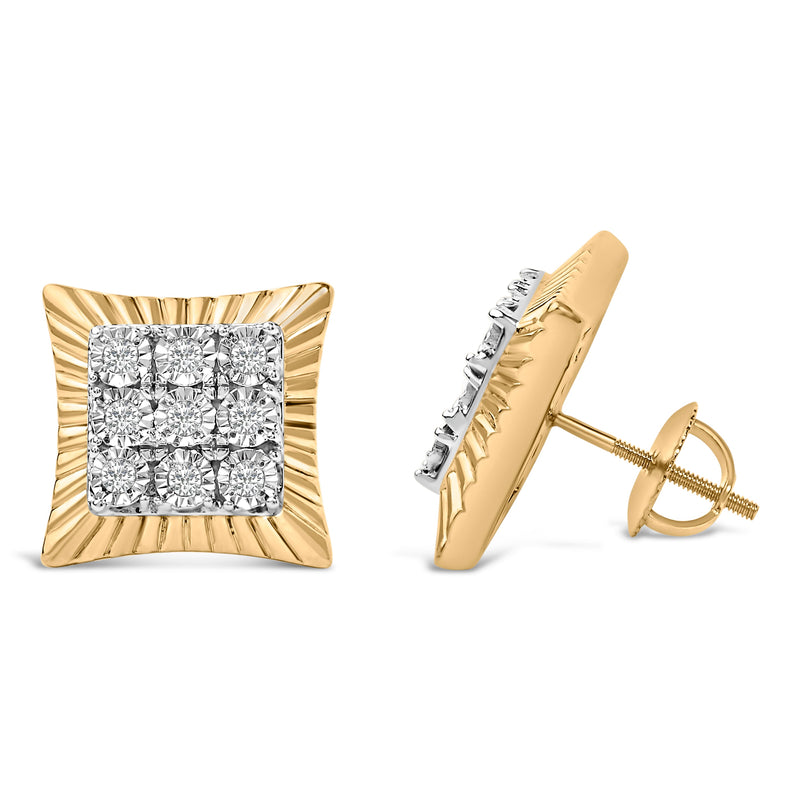 Bids.com 10K Yellow Gold Plated .925 Sterling Silver 1/4 Cttw Diamond Textured Halo Stud Earrings Earrings White Smoke YellowWhite.Sterling Silver / 0.25
