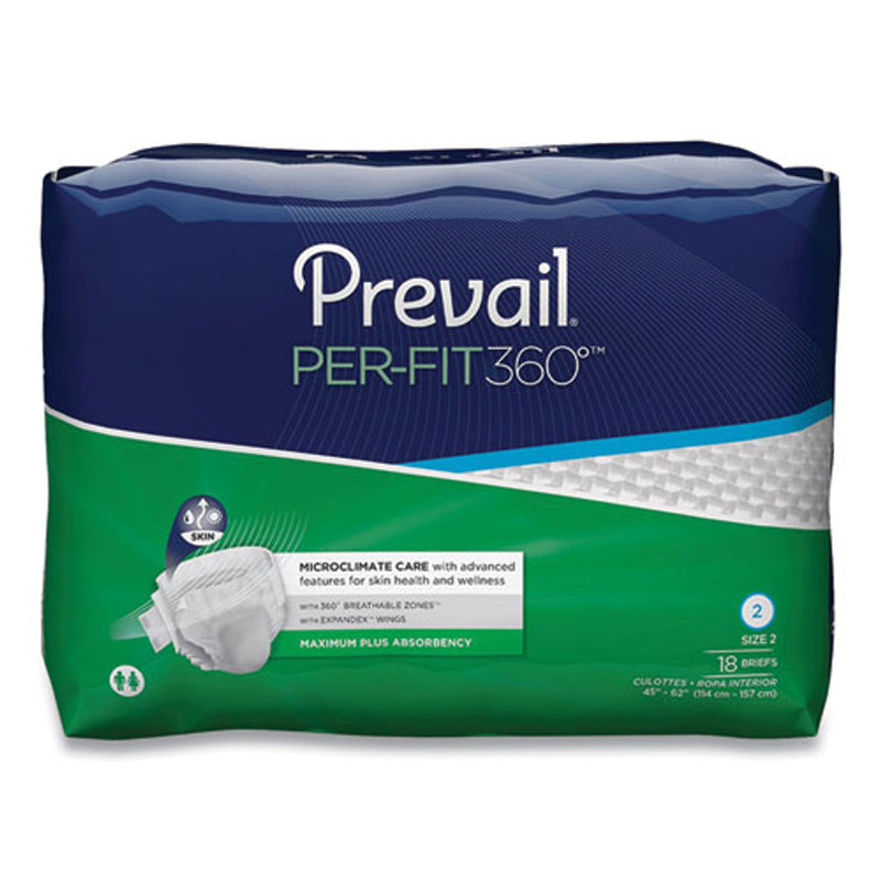 Prevail Prevail Per-Fit360 Degree Briefs, Maximum Plus Absorbency, Size 2, 45" To 62" Waist, 72/Carton (PVLPFNG013) Diapers Sea Green