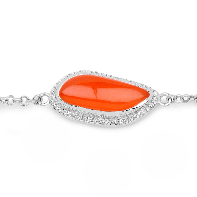 Bids.com 5.50 Carat Genuine Carnelian And White Topaz .925 Sterling Silver Bracelet Bracelets White Smoke size 7.50