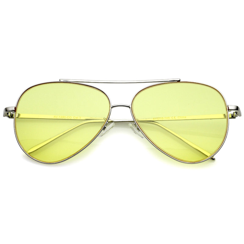 zeroUV Retro Color Tone Color Flat Lens Aviator Sunglasses A967 Sunglasses White Smoke Silver Yellow