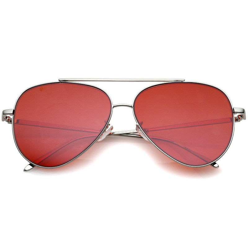 zeroUV Retro Color Tone Color Flat Lens Aviator Sunglasses A967 Sunglasses White Smoke Silver Red
