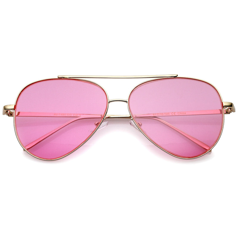 zeroUV Retro Color Tone Color Flat Lens Aviator Sunglasses A967 Sunglasses White Smoke Gold Pink