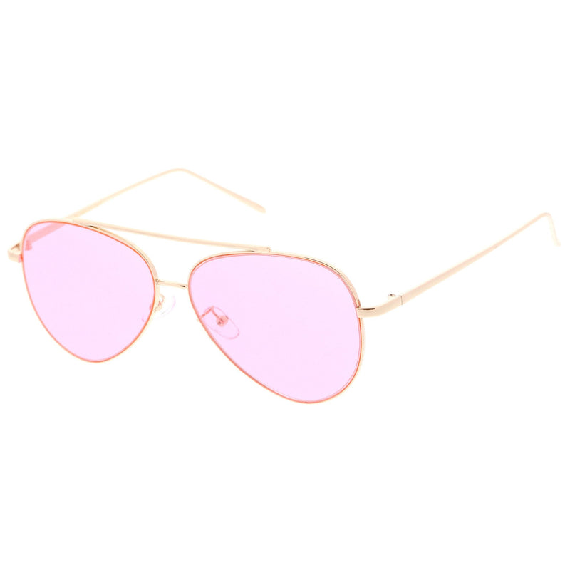 zeroUV Retro Color Tone Color Flat Lens Aviator Sunglasses A967 Sunglasses White Smoke Silver Yellow,Silver Red,Gold Orange,Gold Pink,Gold Blue,Gold Purple