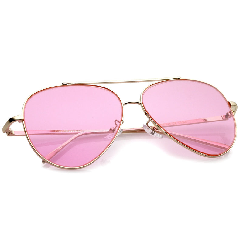 zeroUV Retro Color Tone Color Flat Lens Aviator Sunglasses A967 Sunglasses White Smoke Silver Yellow,Silver Red,Gold Orange,Gold Pink,Gold Blue,Gold Purple